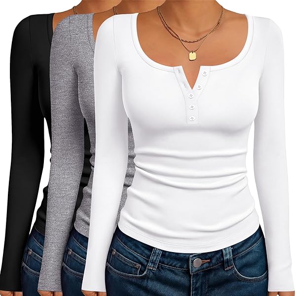 Yogalicious Womens Long Sleeve Top Ribbed Crew Neck Casual Basic