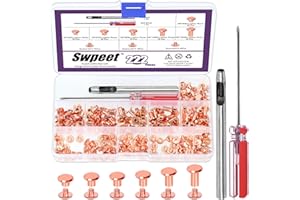 Swpeet 110 Set 6 Sizes M5 x 4mm/5mm/6mm/8mm/10mm/12mm Rose Gold Leather Rivets Chicago Binding Screws with Install Tools Asso