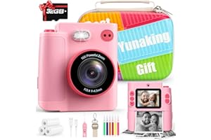 YUNAKING Gift for Girls Kids Camera: Instant Print Dual Lens Digital Camera Toys for Girl 3-12 Birthday Christmas Valentines Gifts for Kid Girls Boys Ages 3 4 5 6 7 8 9 10 with 32G SD Card Storage Bag Pink