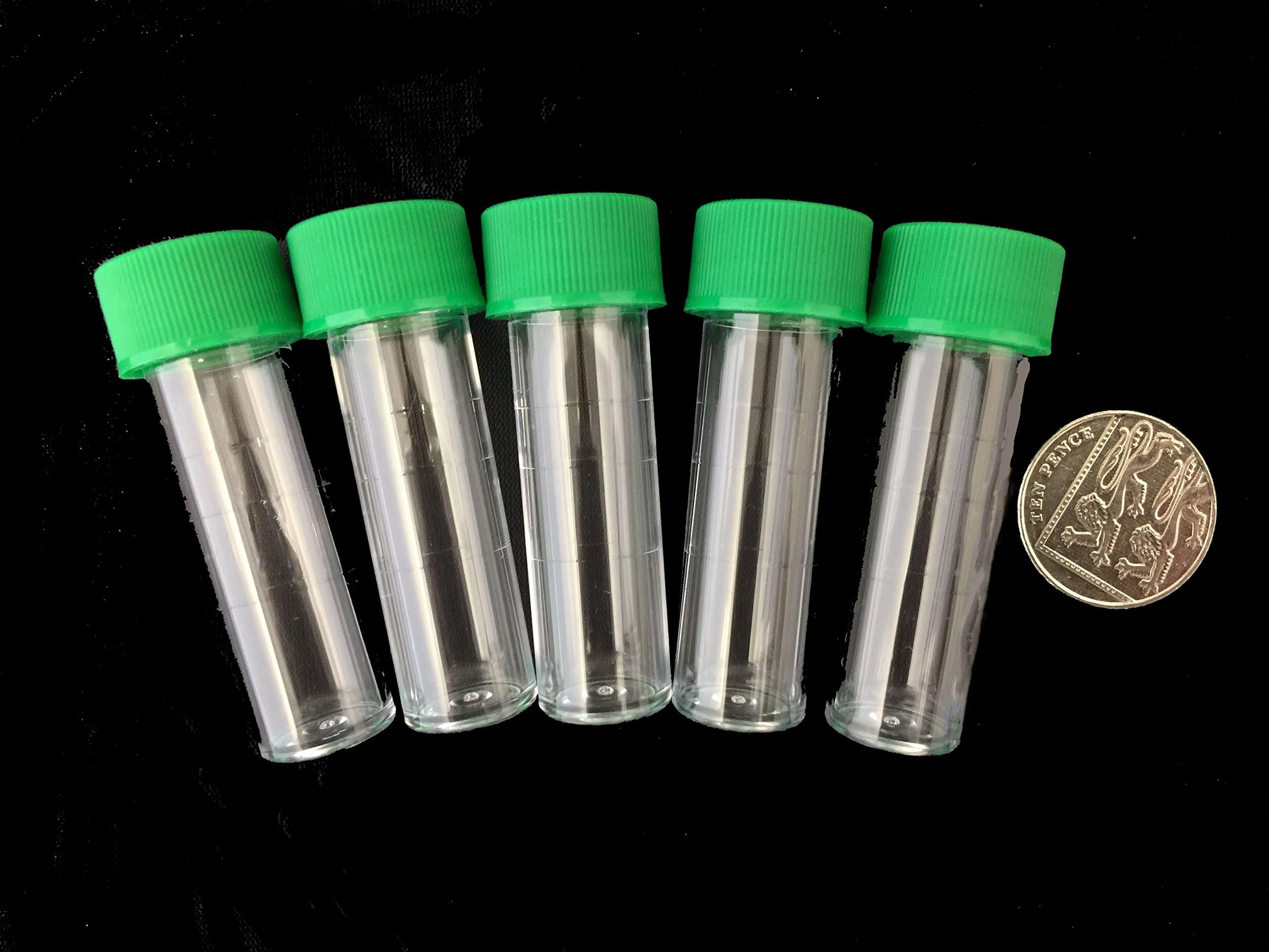 5ml Plastic Test Tubes vials Sample containers Powder Craft with Green Screw caps (100)