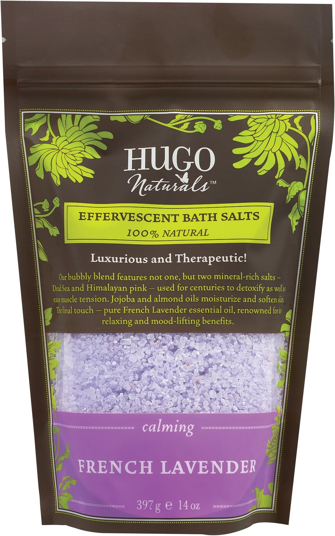 Hugo Naturals Effervescent Bath Salt, French Lavender, 14 Ounce Resealable Bag