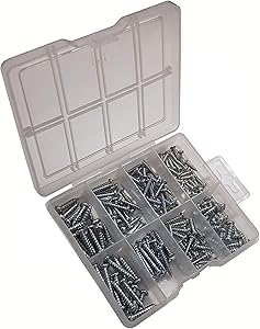 Hardware Tapping Screw Assortment Kit by Blue Donuts - Assorted Stainless Steel Round Phillips Head Tapping Screw Set for Construction, Home Renovation and Improvement - Pack of 160 Pieces