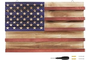 LACGO Challenge Coin Display Wall Mount, Military Coin Display Holder with American Flag, Wooden Coins Collection Stand for Police, Veteran, Patriotic Decor