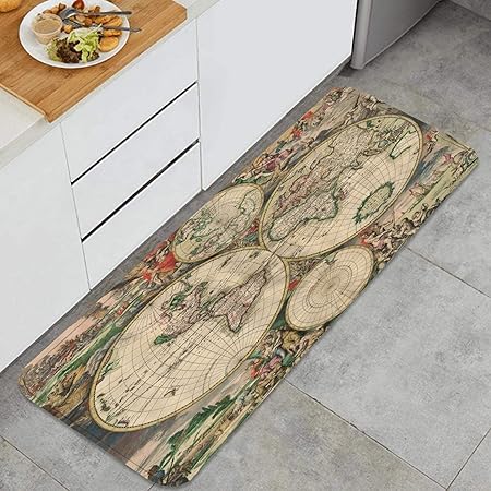 Alfombrilla de cocina antideslizante Diseño antiguo con continentes y