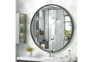 GOLOMO Black Round Mirror 24 Inch, Black Round Wall Mirror with Metal Frame, Round Bathroom Mirror for Vanity, Circle Mirror for Entryway Home Decor, Anti-Rust, Shatterproof
