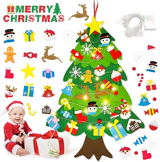Download Amazon Com Mummed Christmas Decorations Felt Christmas Tree With Led Light Christmas Ornaments With 31pcs Detachable Kids Felt Craft Kits Great Kids With Star Light Christmas Tree Home Decor Kitchen Dining PSD Mockup Templates
