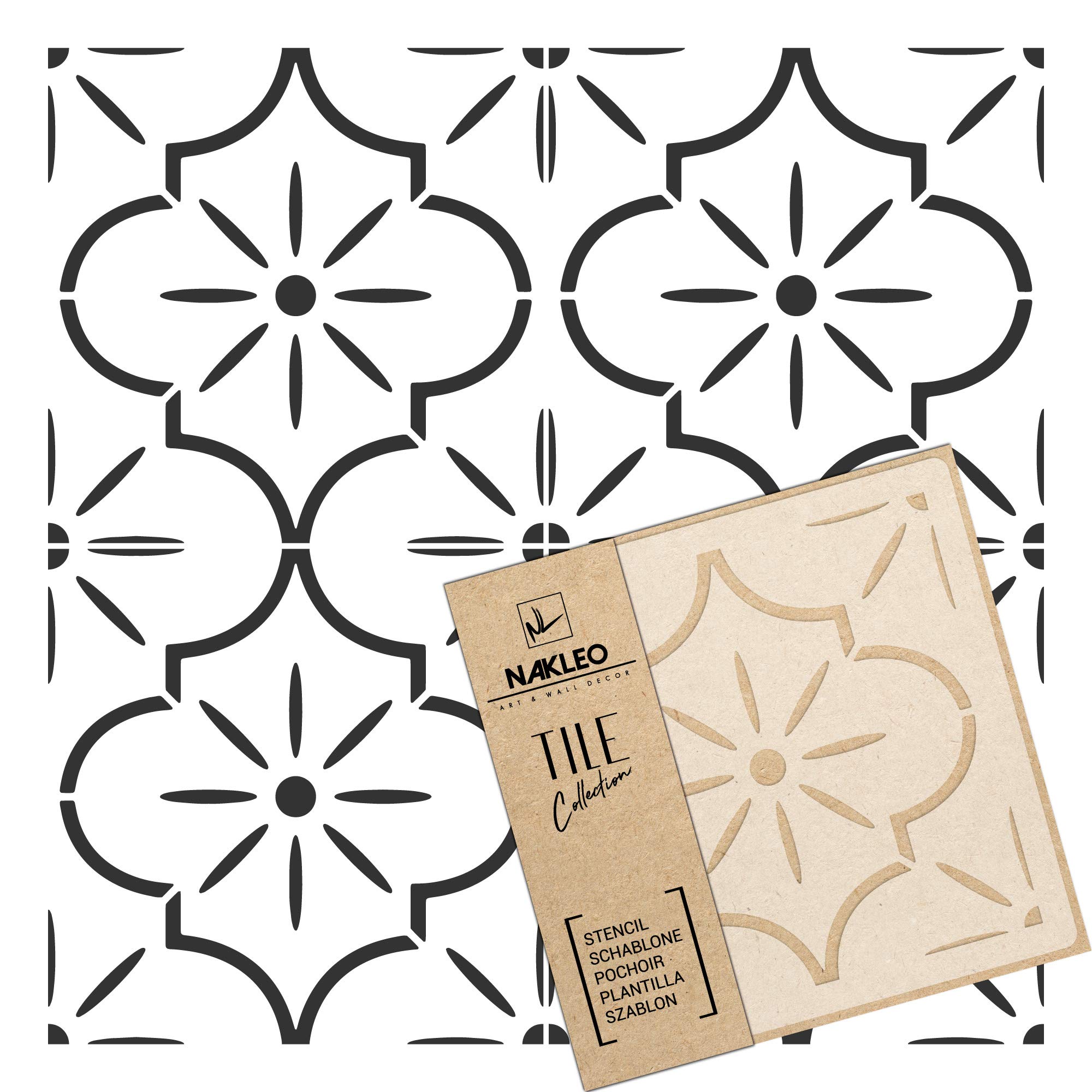 NAKLEO Tile Painting Stencil 10x10 cm, Lucca Spanish Moorish Flower Moroccan, Plastic Reusable Template, Home Decor Craft DIY, Floor Concrete Patio Wall - Terracotta
