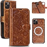 RMAWRAD Leather Case Compatible with iPhone 14 Pro Max Wallet 6.7",Genuine Leather 2-in-1 Magnetic Detachable Shockproof,Flip Folio Cover with Card Slot, Wireless Charging [RFID Blocking] Brown