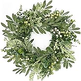 AMF0RESJ Green Eucalyptus Wreaths for Front Door Spring Summer Wreath with Eucalyptus Leaves,Olives Leaves,Mixed Berry for Indoor Outdoor Farmhouse Home Porch Wall Window Festival Wedding Decor