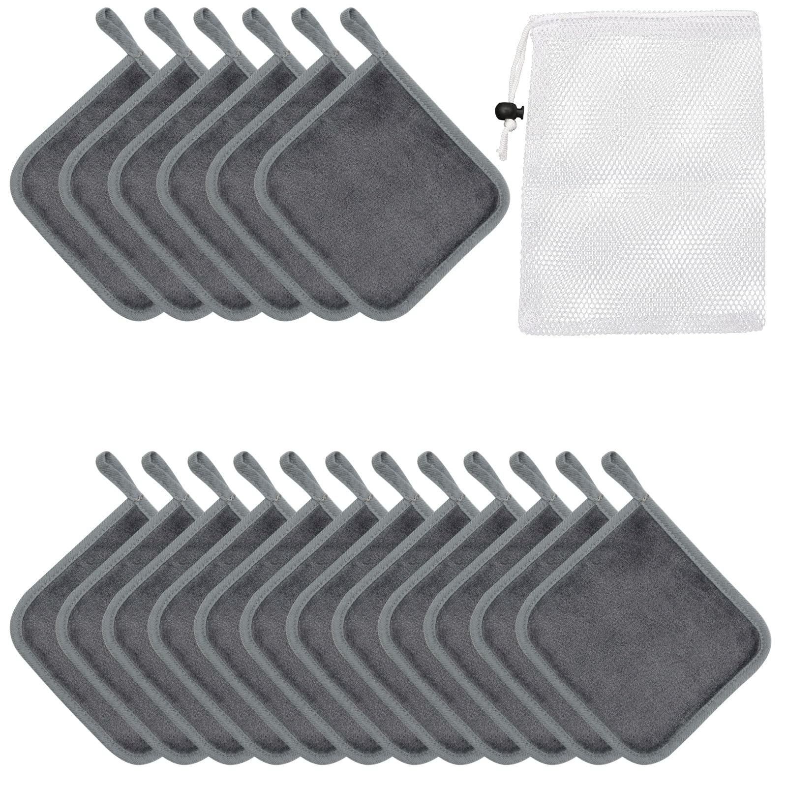 12 Pack Make Up Remover Cloths, 20 * 20 cm Flannel Face Cloths Microfibre Makeup Remover Pads Reusable Face Wipes with a Stoarge Bag, Washable Ultra Soft Facial Cleansing Cloths for Make Up Removing