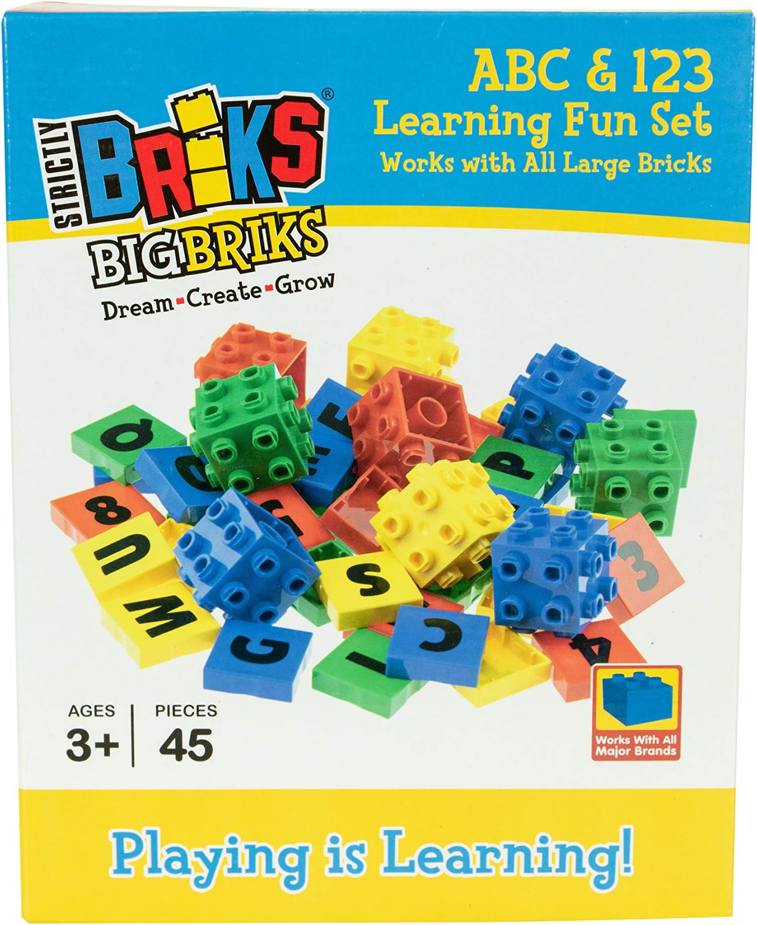 Strictly Briks Big Briks | 4 Color Montessori | Includes 45 Total Letters, Numbers and 3D Briks | Compatible with Major Brands