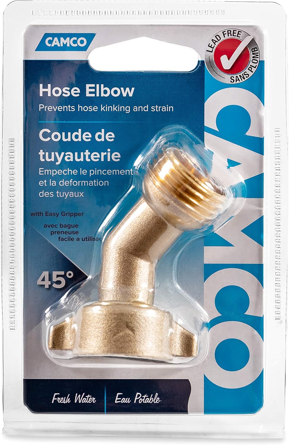 Camco (22505) 90 Degree Hose Elbow- Eliminates Stress and Strain On RV Water Intake Hose Fittings, Solid Brass: Automotive