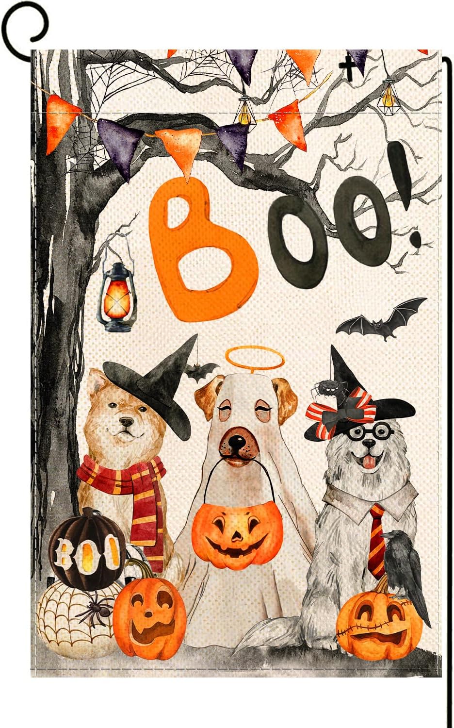 Flags - Baccessor Halloween Boo Garden Flag Vertical Double Sided,Scary Pumpkin Ghost Spooky Dog 12.5 x 18 Inch Burlap Welcome Yard Flag for Halloween Farmhouse Holiday Yard Outdoor Decoration