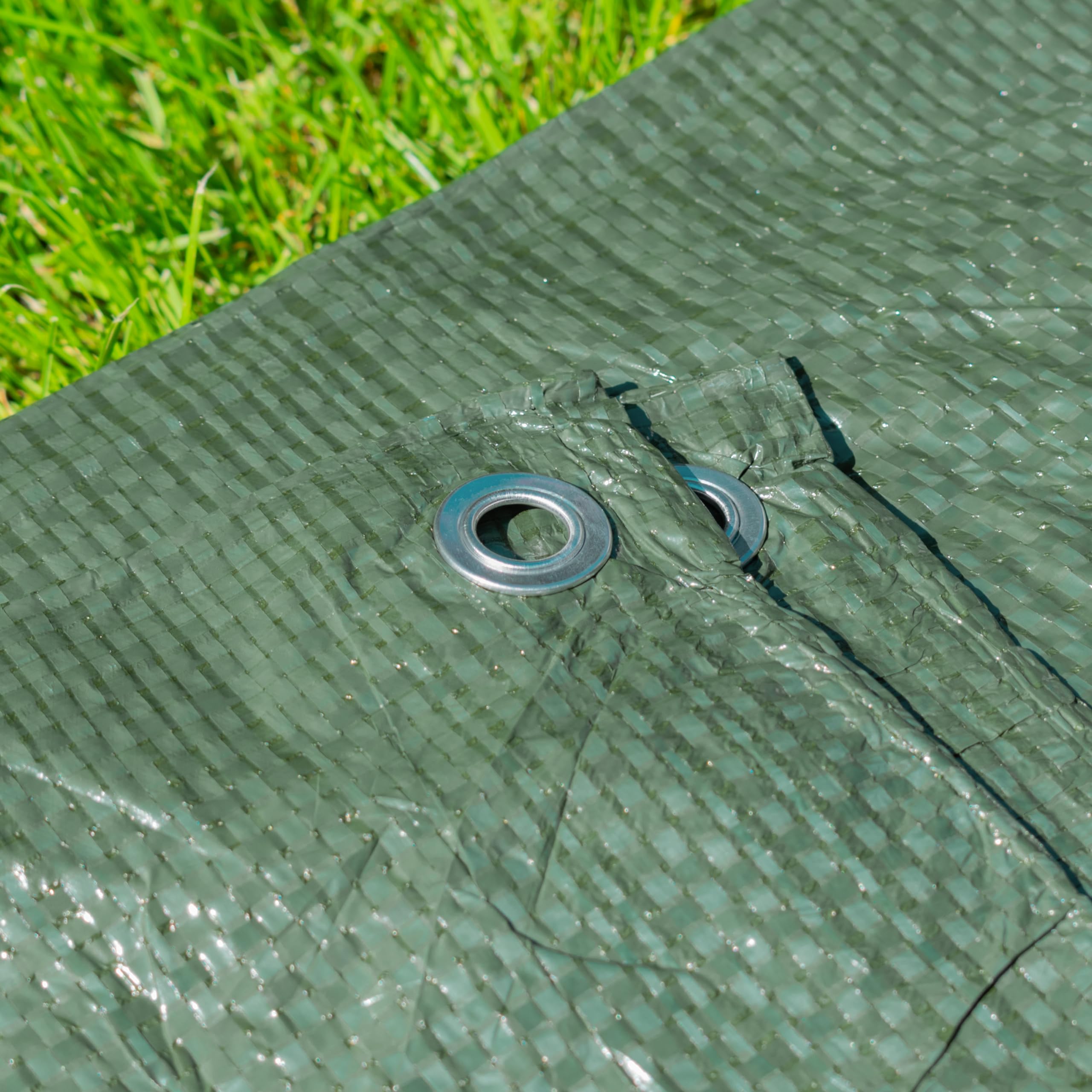 Waterproof tarpaulin/builders tarp sheet,camping,garden or house cover up with eyelets 4m x5m attractive royal green that blends into the garden enviroment