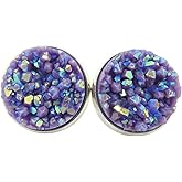 Summerfield Collection Silver-tone Solid AB Faux Druzy Stone Stud Earrings 12mm