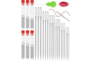 FIVEIZERO 60 PCS Steel Needles for Hand Sewing, Large Eye Sewing Needles Set with 6 Sizes, Stainless Steel Hand Quilting & Leather Embroidery Needles Includes Threaders for Arts & Crafts