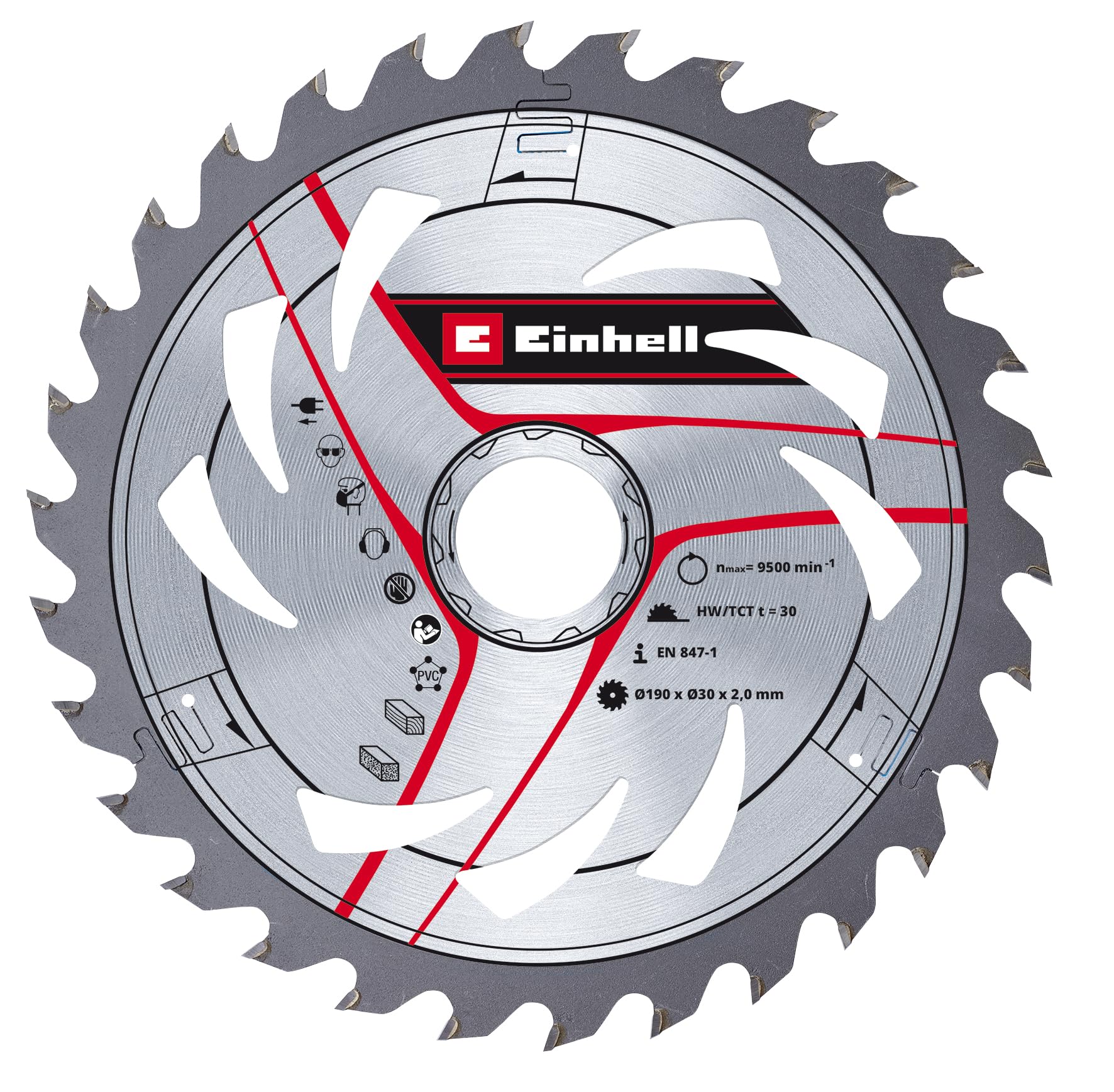 Original Einhell circular saw blade 190x30 (saw accessories, Ø 190 mm, 30 mm holder, 30 set teeth, cutting width 2.0 mm, carbide tipped, for hand-held circular saws)