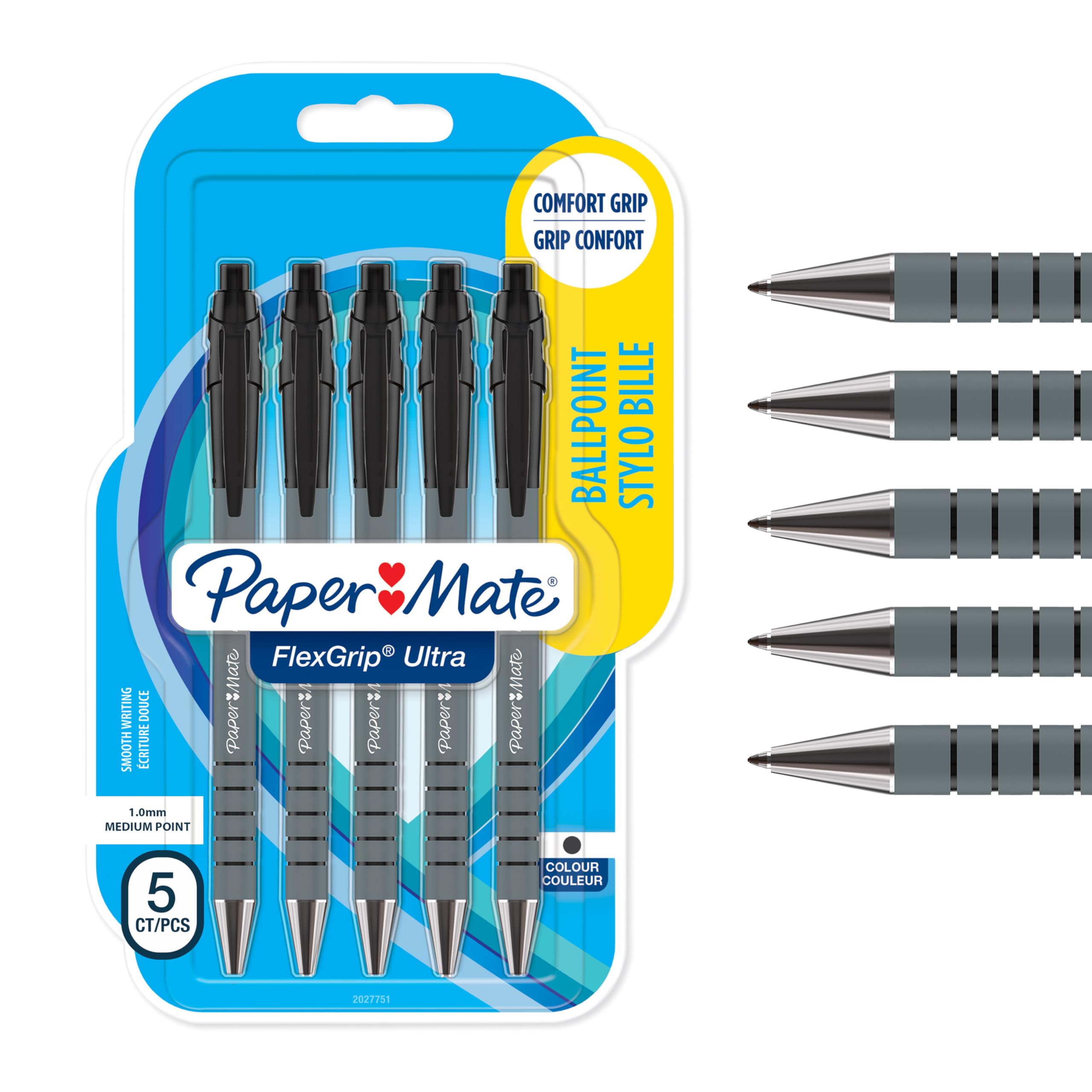Paper Mate Flexgrip Ultra Retractable Ballpoint Pens | Medium Point (1.0mm) | Black | 5 Count