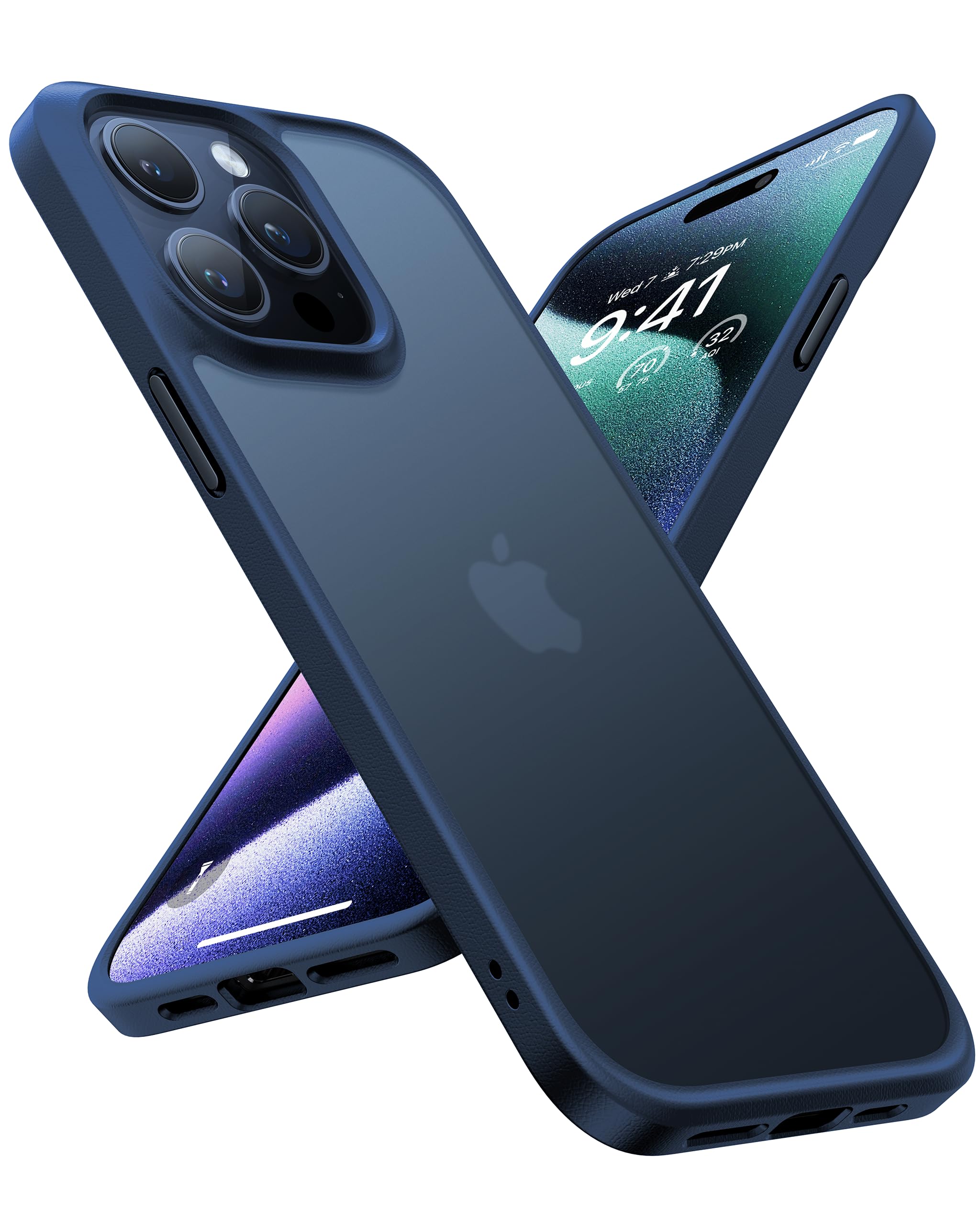 Photo 1 of TORRAS Shockproof for iPhone 15 Pro Case 6.1", 12FT Military Grade Drop Tested, Anti-Fingerprint Anti-Scratch Semi-Clear Back with Silicone Slim Thin Protective Phone Case for iPhone 15 Pro, Blue
