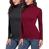 H HIAMIGOS Turtleneck Ribbed Tops for Women Thermal Underwear Thermal Shirts Long Sleeve Tops