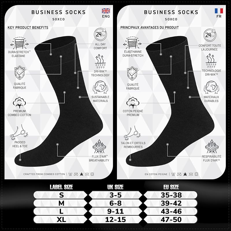 Meias altas de algodão para homens 43-46 Pretas, Pack de 12 Pares