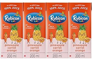 Rubicon Kids Pineapple Carrot Orange Juice | Pack of 4, 200mL Juice Box | 100% Juice, No Added Sugar | Blend of Apple, Carrot