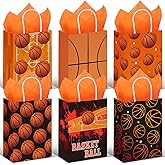 Aoriher 24 Pcs Basketball Party Favors Bags with Tissue Paper, Basketball Candy Treats Bags, Sports Ball Goodie Gift Wraps for Birthday Party Supplies Kids Boys Girls