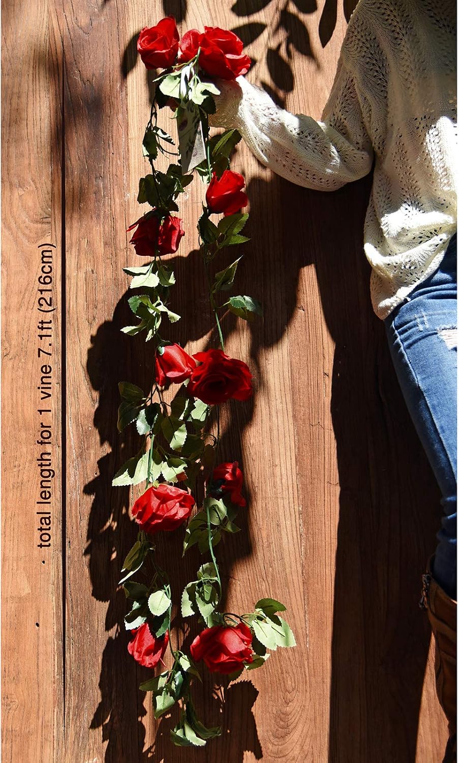 FiveSeasonStuff Red Artificial Rose Garlands, Set of Two Silk Flower Vines - Image 5