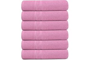 Pristine Linen Cotton Bath Towels 24x48 Inches Pink Pack of 6 Terry Towels for Bathroom for Shower, Pool, Spa, Gym, Hand Towel for Daily Use, Lightweight Bath Towel Set Absorbent Quick Dry
