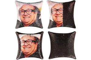 Rackynass Danny Devito Funny Sequin Throw Pillow Cover Magic Reversible White Elephant Gifts Sequin Pillow Case Decorative Cushion Cover Glitter Accent Pillow 16x16 Inches
