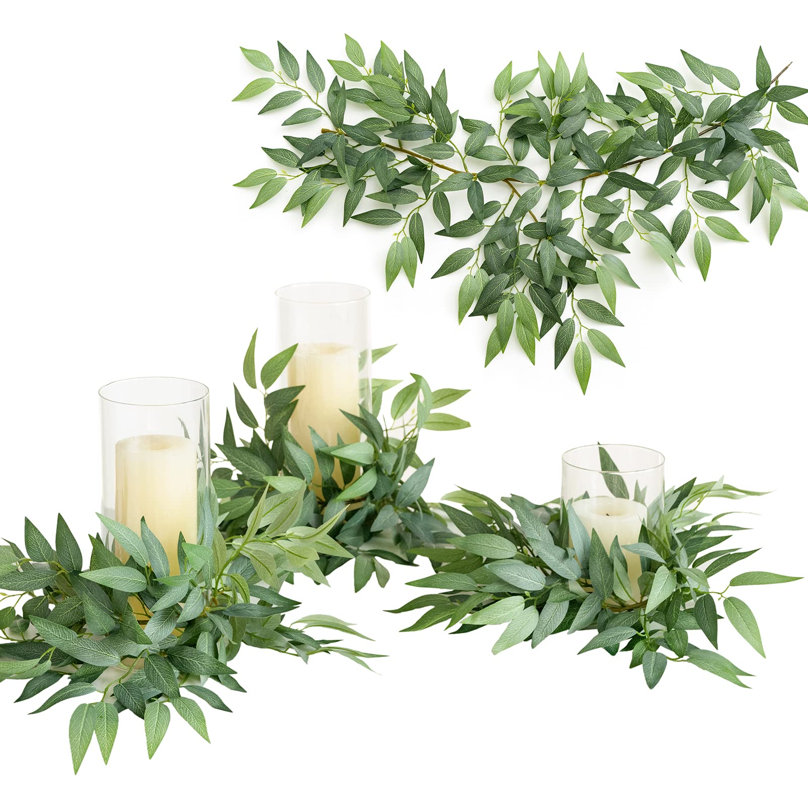 Photo 1 of Ling's Moment Artificial Cinnamon Leaf Greenery Garland - 6 Pack, Candle Vines, Splicable 2.3ft Stems for Table Centerpieces, Lantern Rings, Backdrop Floral Arrangements & Wedding Arches