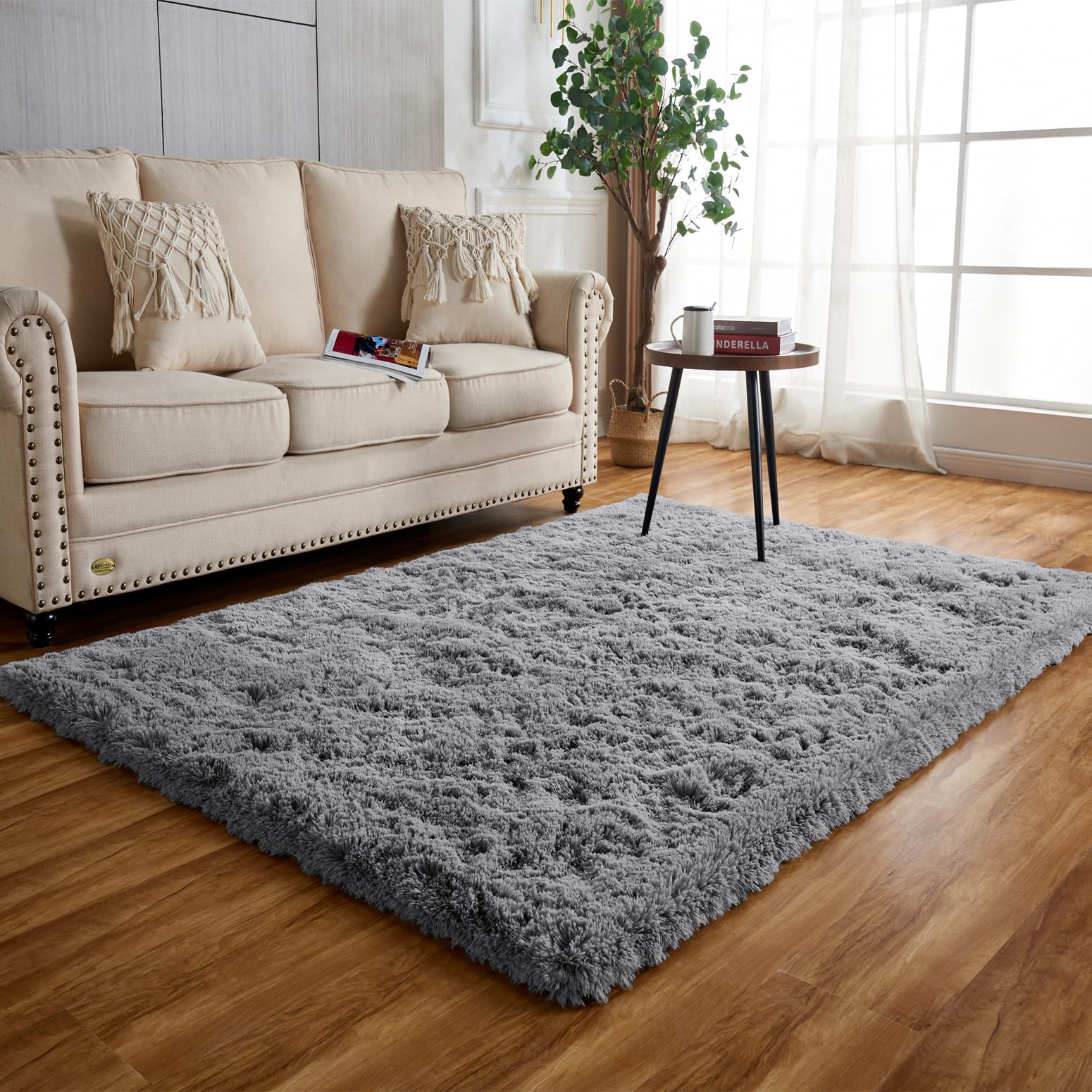 Achiiso Rus,Small Fluffy Rectangular Rug, Washable Rugs for Bedroom,Living Room,Kids Room,Lounge Room (Grey,60x120 cm Rectangular) — image 1