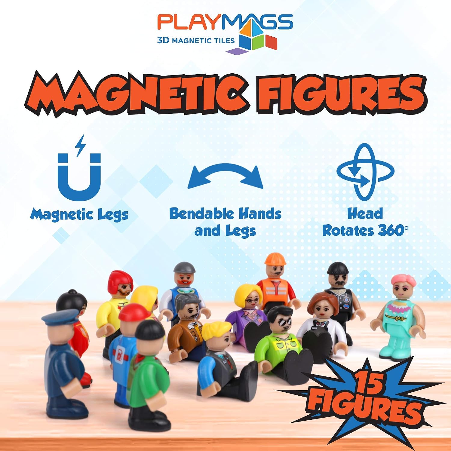 Playmags Magnetic Figures-Community Figures Set of 15 Pieces, 2 inches Magnetic Figures, Play Magnetic Tiles - Image 3