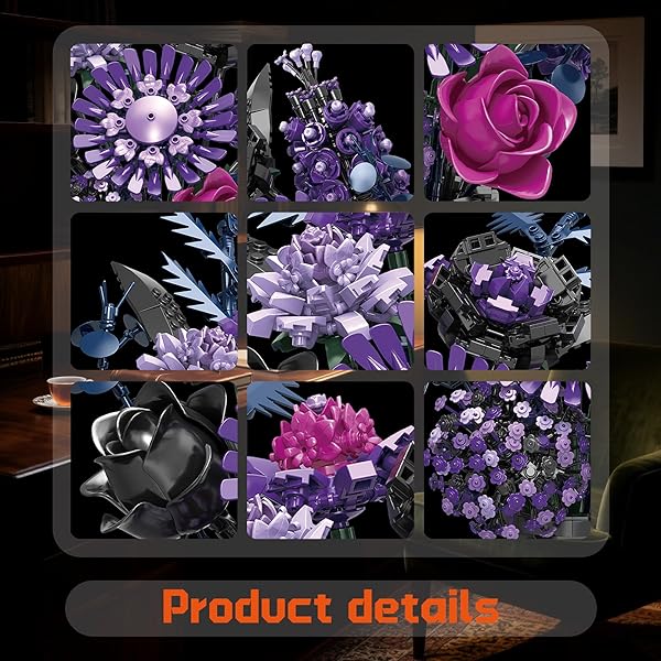 BRIXVIBE FLOWERS BUILDING SET COMPATIBLE WITH LEGO FLOWERS, PURPLE BOUQUET PLANT WITH VASE BOTANICAL COLLECTION FOR ADULTS & WOMEN & GIRL 14+