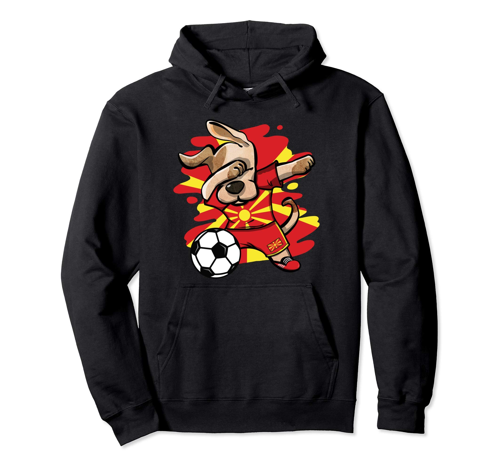 Dabbing Dog Macedonia Soccer Fans Macedonian Flag Football Pullover Hoodie