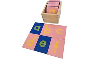 Delmach Montessori Sandpaper Letters | Lowercase | PP Wood Tiles | Vowel Consonant Color Coded | Includes Storage Box