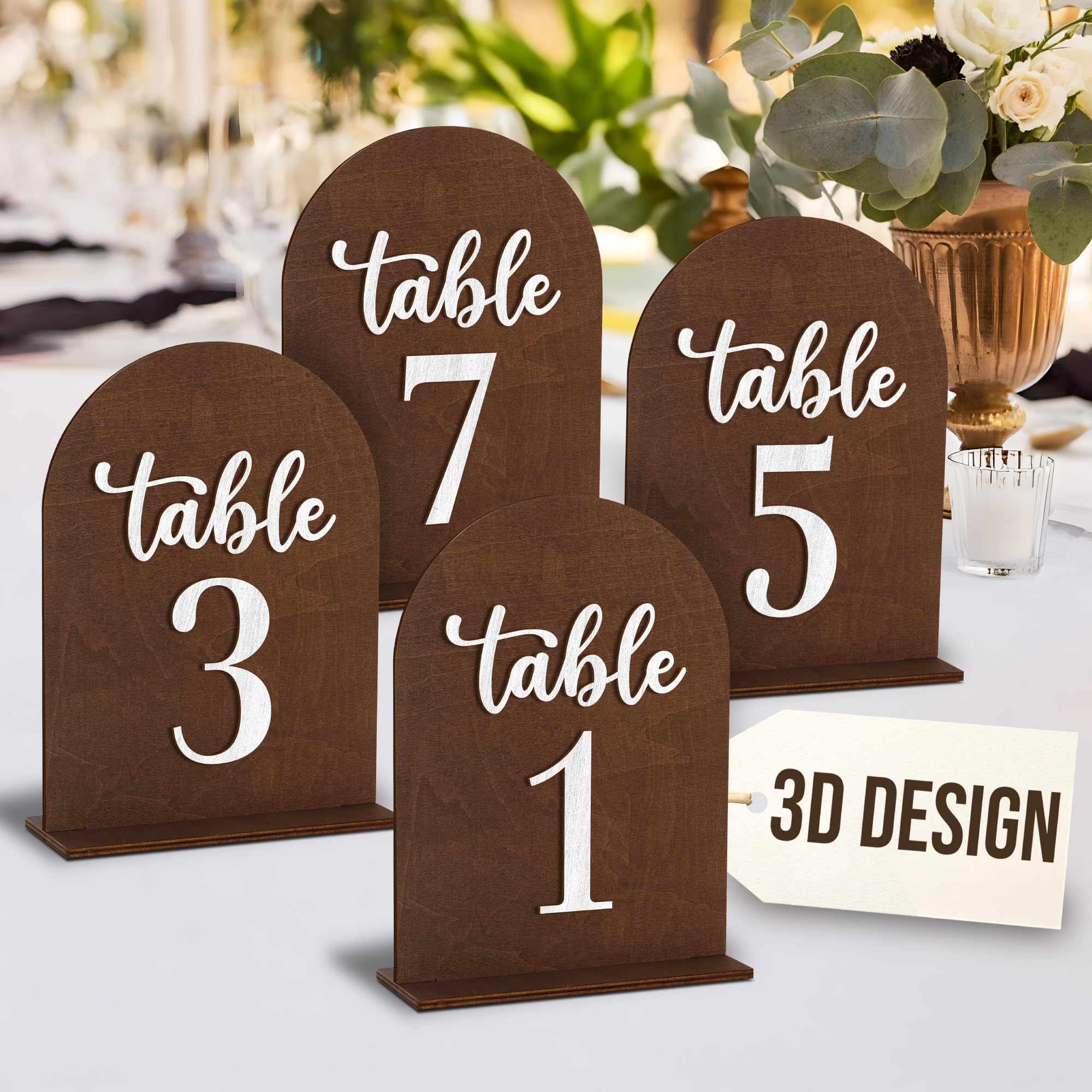 Photo 1 of Woodamore Wedding Table Numbers 1-10, Wood Table Numbers For Wedding Reception 1-10 With Stands, Restaurant Wooden Markers For Event, Party, Centerpiece