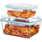 Vtopmart 220oz + 76.4oz Extra Large Glass Storage Containers Set, Meal Prep Food Container Sets with Snap Airtight Lids for Roasting Turkey, Rotisserie Chicken, Baking, Watermelon Storage, BPA Free