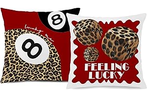 Nipil Trendy Leopard Pillow Covers 18x18, Cheetah Leopard Print Room Decor, Red Preppy Cheetah Print Dice Lucky 8 Ball Decorative Throw Pillow Covers for Girls Bedroom Dorm Apartment, Set of 2