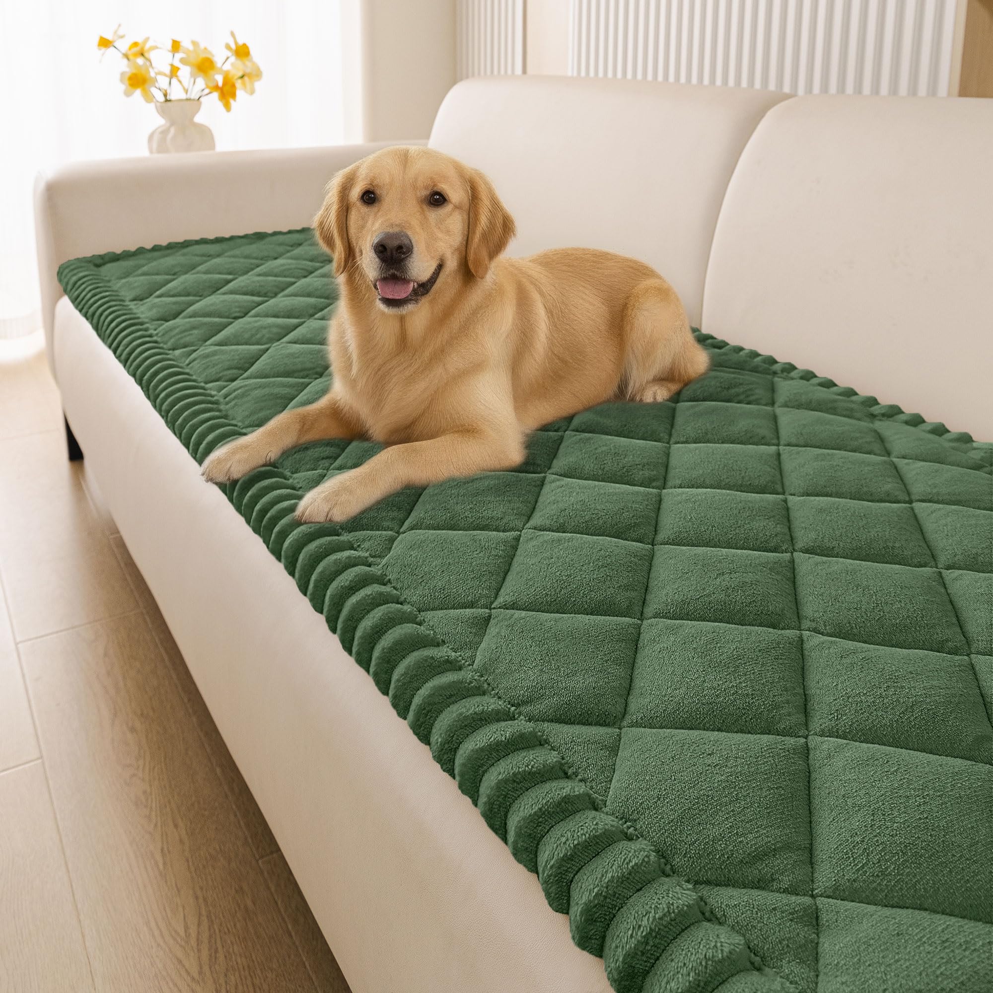 Photo 1 of Smiry Fuzzy Couch Cover for Dogs, Non Slip Washable Pet Sofa Cover, Scratch Proof Hair Resistant Plush Sofa Slipcover, Pet Friendly Couch Cushion Protector for Cat, Green, 27.6" x 70.9"