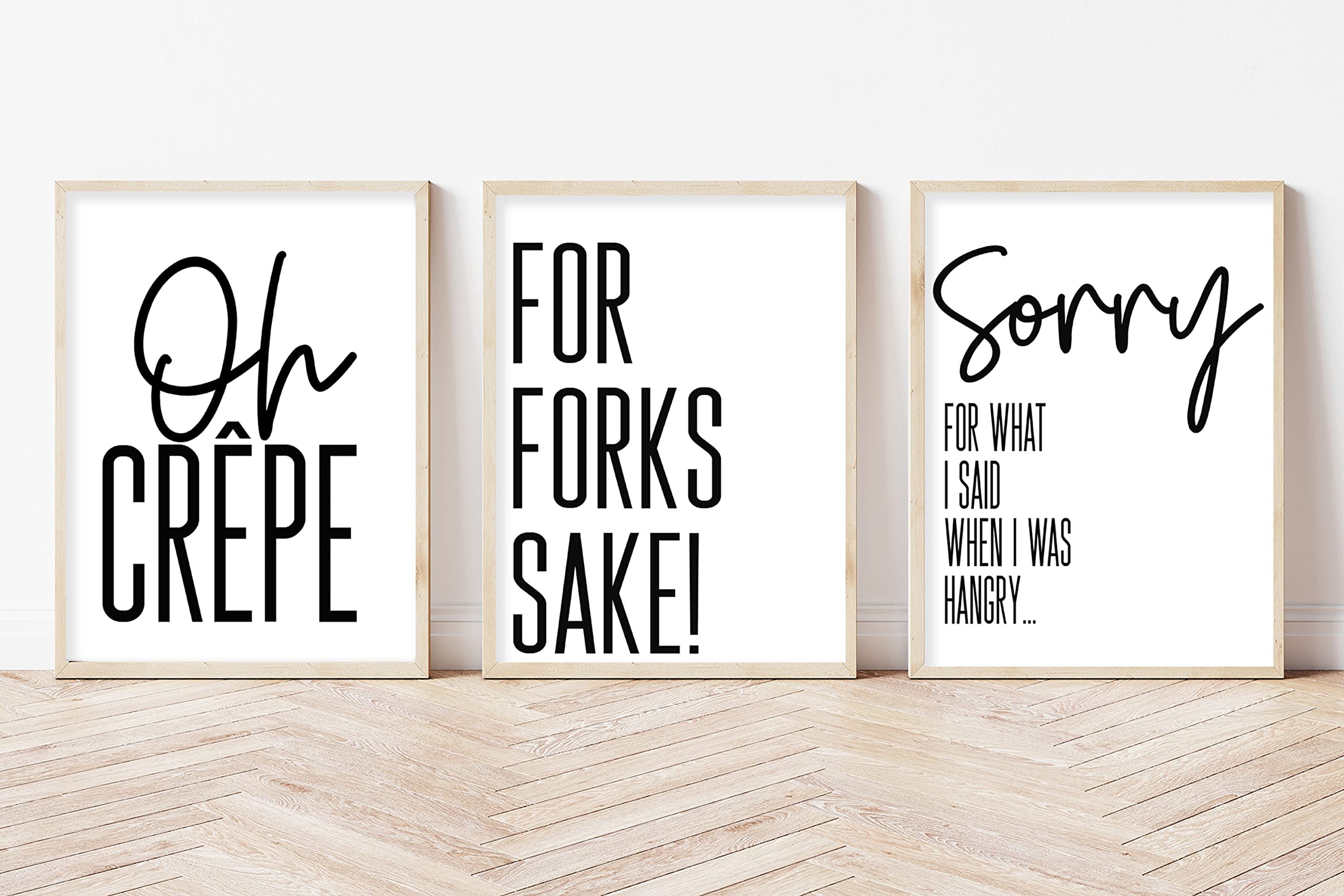 The Little Party Company PRINTS ONLY Triple pack Kitchen Home Prints, Wall Art Poster Funny Humour Home Pictures Modern Minimal Black/White NO FRAMES INCLUDED BCB2