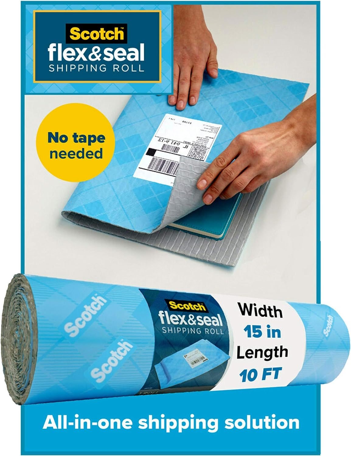 Scotch Flex and Seal Shipping Roll 10 ft x 15 in, As Easy as Cut, Fold, Press to Securely Seal Packages, Easy Packaging Alternative to Shipping Bags : Office Products