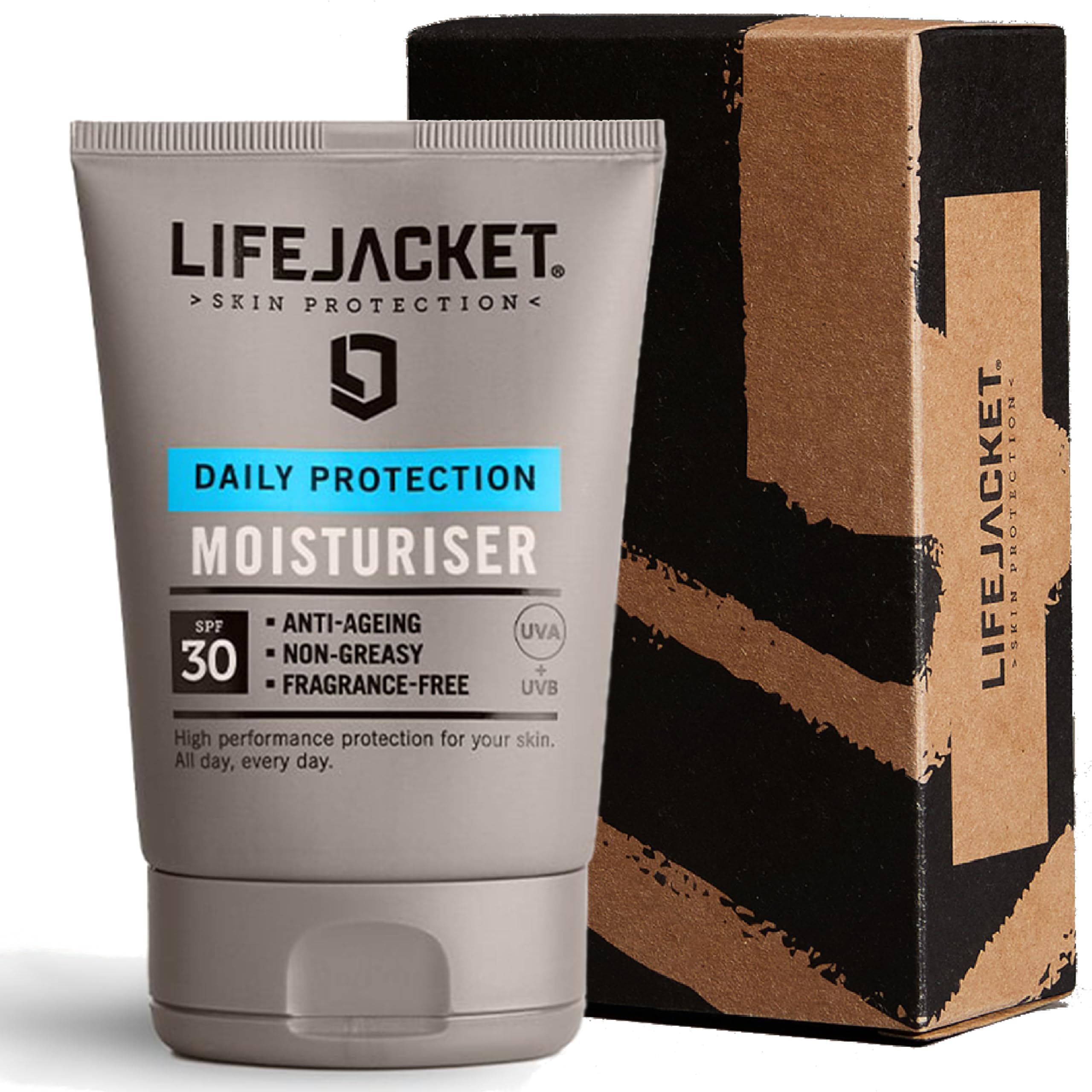 LifeJacket Daily Protection Moisturiser SPF 30 - Broad Spectrum Anti Fatigue, Anti-Ageing, Anti Wrinkle, UV Defence Face Cream for Sensitive Dry Skin (100ml (Pack of 1))