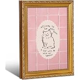Pink Funny Cat Bathroom Wall Art, Welcome to the Bathroom Decor, 12x16 Inch | Welcome To The Bathroom A Cat Will Be With You Canvas Print, Cute Toilet Quotes Picture for Restroom Powder Room Laundry Room