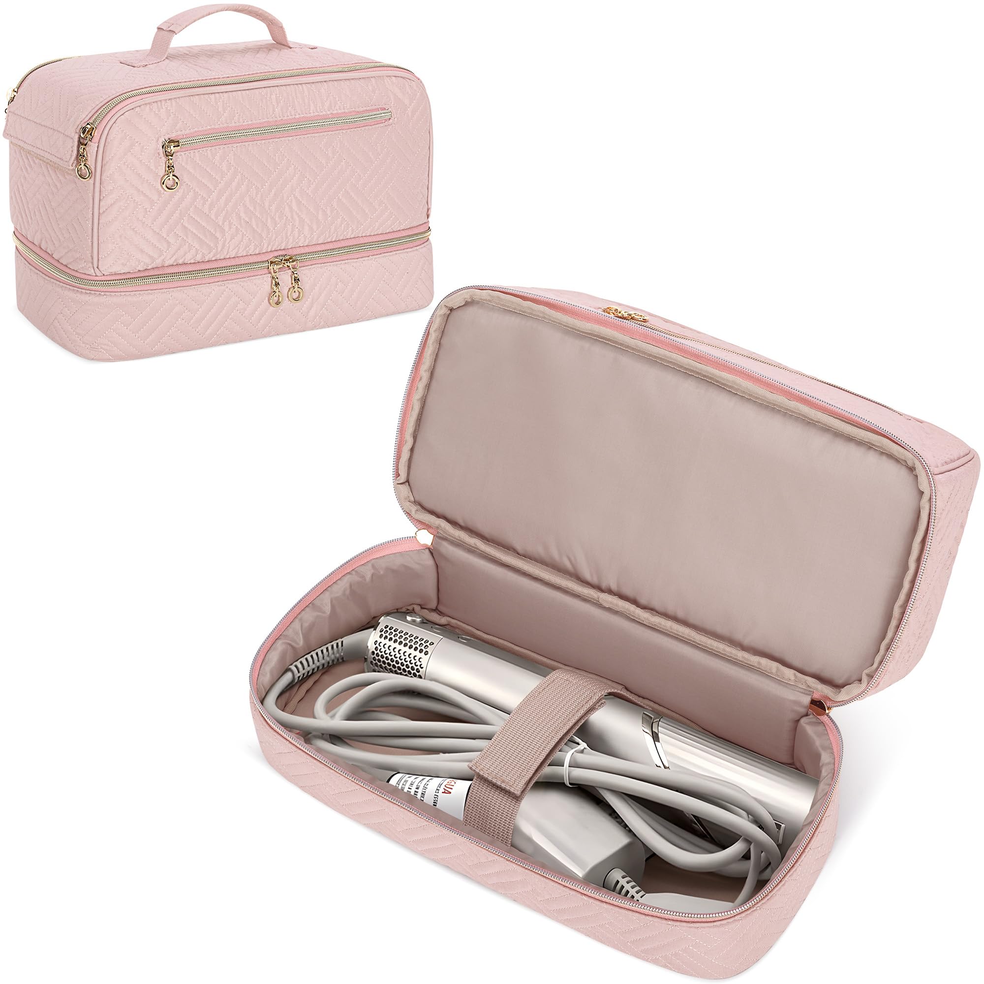 Teamoy Double Layers Travel Storage Case Compatible with Dyson Hair Dryer, Large Capacity Portable Organiser for Hair Dryer Styler and Attachments, Pink