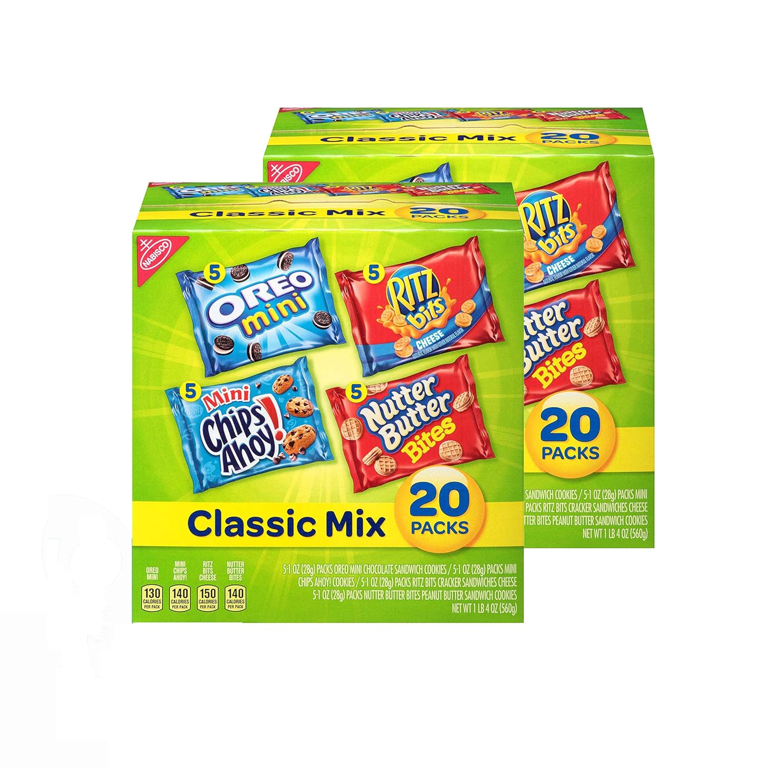 Nabisco Classic Mix Cookies & Crackers Variety Pack, OREO Mini, CHIPS AHOY! Mini, Nutter Butter Bites, RITZ Bits Cheese, Halloween Treats, 40 - 1 oz Snack Packs (2 Boxes)