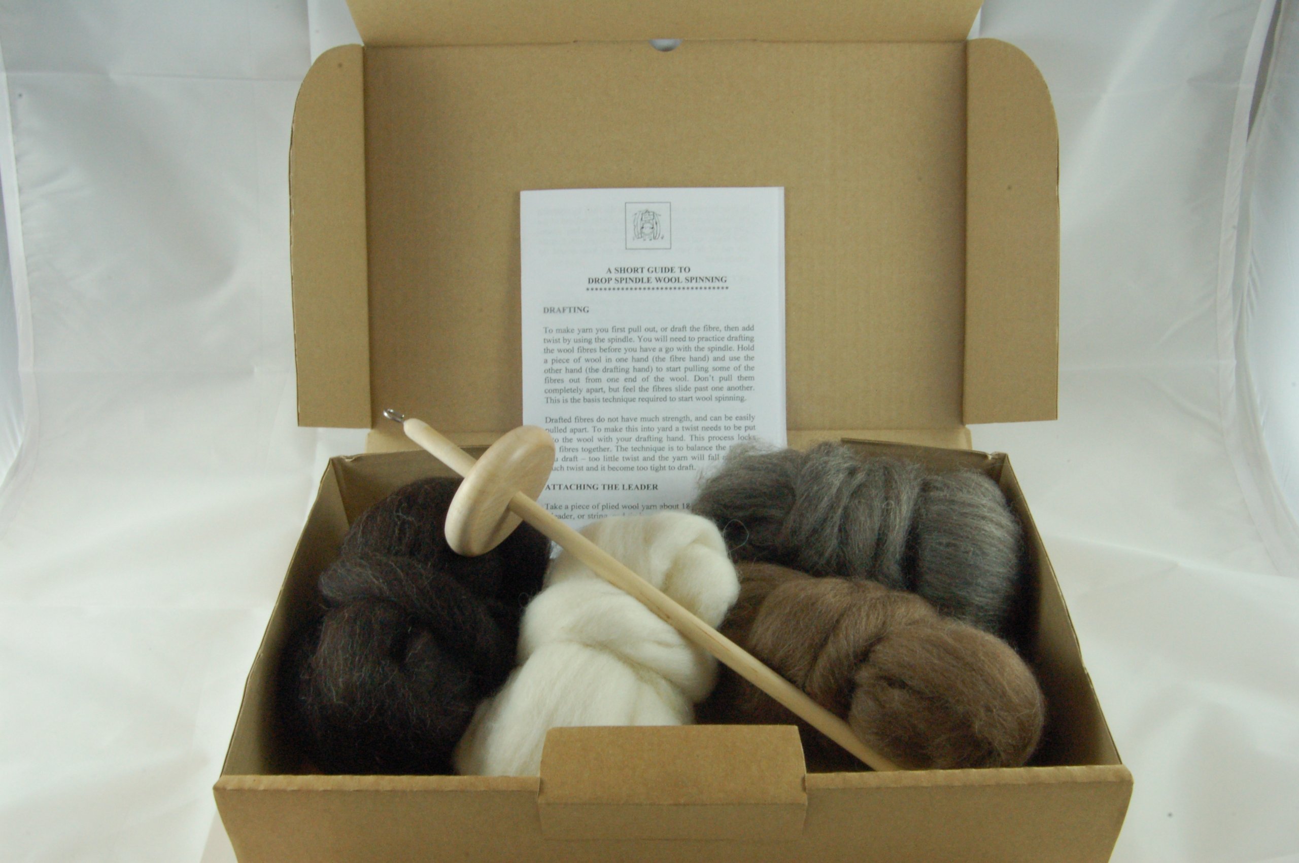 Hand Wool Spinning Starter kit - Includes Drop Spindle, Instructions and 4 Shades of Heritage Sheep Wool rovings