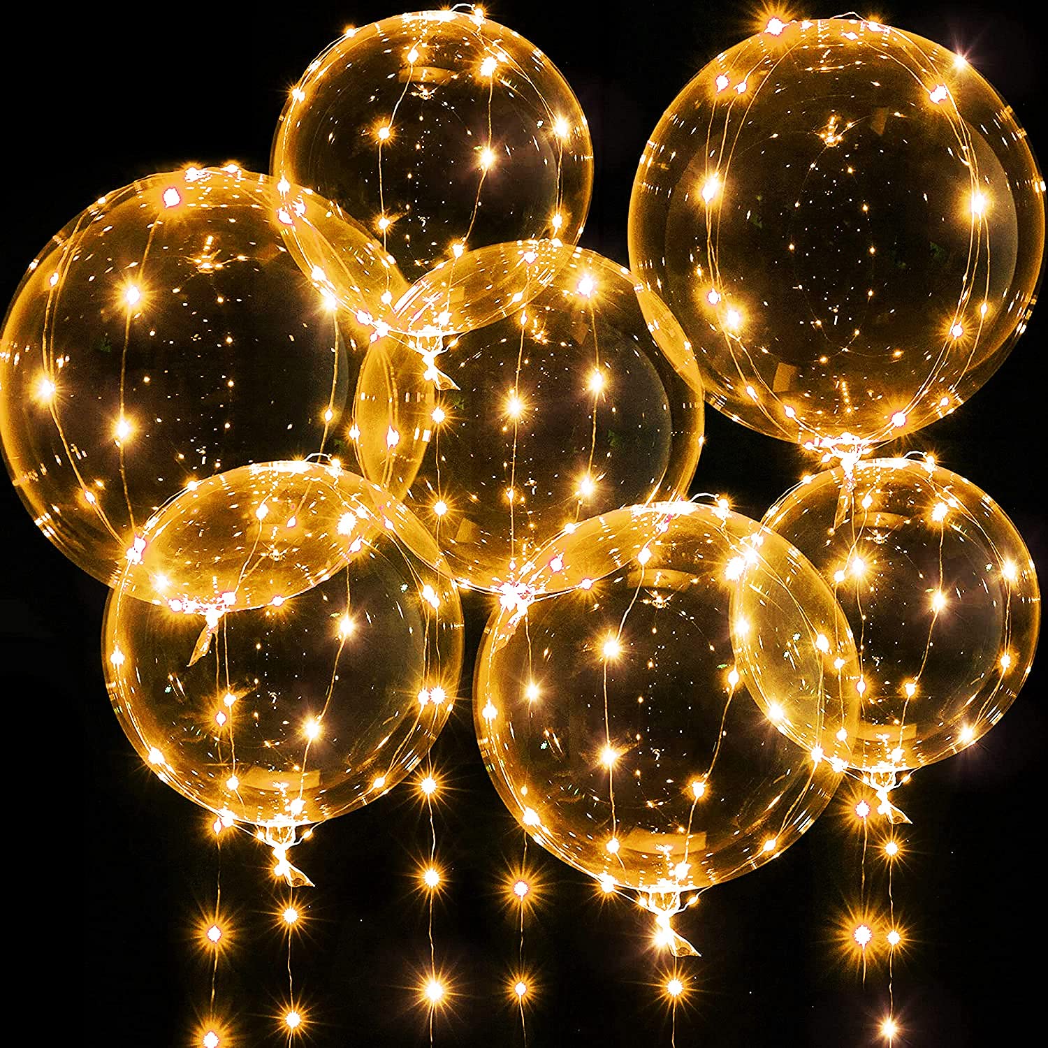 Weewooday Lighted up Balloons, 7 Packs 20 Inch Valentines Bobo Balloons with 10ft LED String Lights for Valentines Day Wedding Christmas Birthday Decoration(Warm White)
