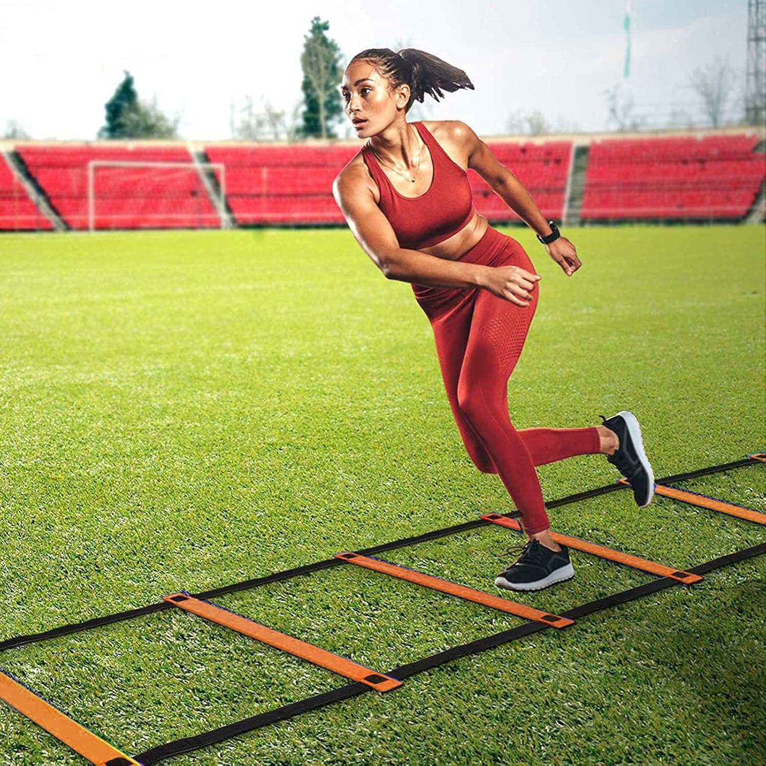 Agility Ladder Speed Training Equipment, Includes 12 Rung Agility Ladder, Jump Rope, Resistance Bands, Running Parachute, 10 Disc Cones with Holder -for Football, Basketball, Hockey Training Athletes : Sports & Outdoors