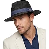 Straw Panama Hat for Men and Women, Adjustable Fedora Sun Hat for Summer | Black Ribbon, Lightweight, Breathable, Removable Wind Cord, Beach, Travel, Vacation, Resort Wear, 22.4-22.8 In,US 7 1/8-7 1/4